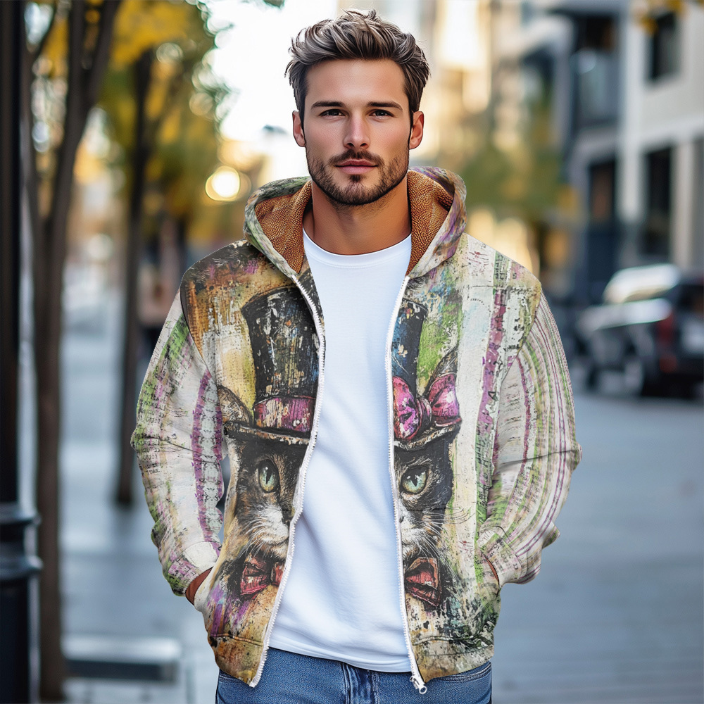 Alta calidad otoño e invierno suéter con capucha para hombre tendencia 3d animal estampado con capucha con cremallera chaqueta MF12