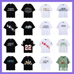 AMRI 24SS Washed Vintage Tiger Head Number 22 Letter Logo Short Sleeve T-Shirt Couple Style