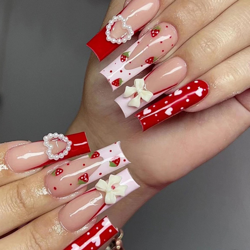 European and American Style Sweet Cool Spice Girl Style Fashion Long Wear Armor Love Bow Strawberry Painting French Nail Art Patch European and American Style Sweet Cool Spice Girl Style Fashion Long Wear Armor Love Bow Strawberry Painting French Nail Art Patch