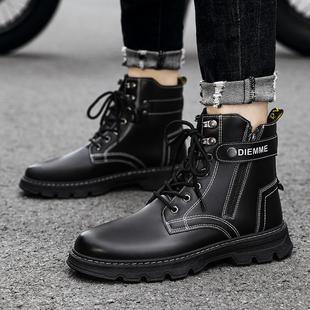 Autumn and Winter Men's Martin Boots British Casual Retro Fashion Side Zipper Simple Solid Color High Top Thick Tooling Boots