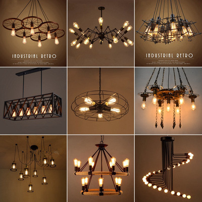 Loft Retro Industrial Style Chandelier Creative Stylish Clothing Store Office Bar Living Room Restaurant Decorative Iron Lamp