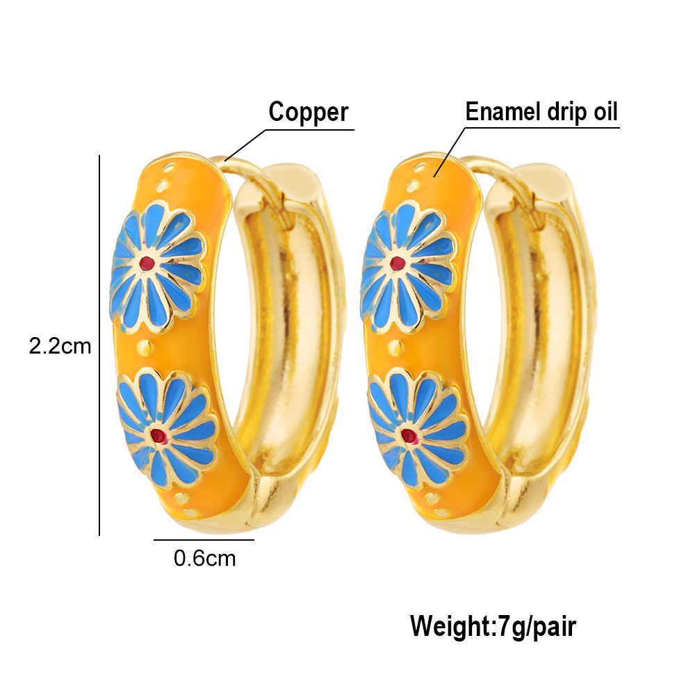 12g Weight Earrings Classification 1 Pair Quantity 1 Pair Fashion Flower Copper Enamel Earrings