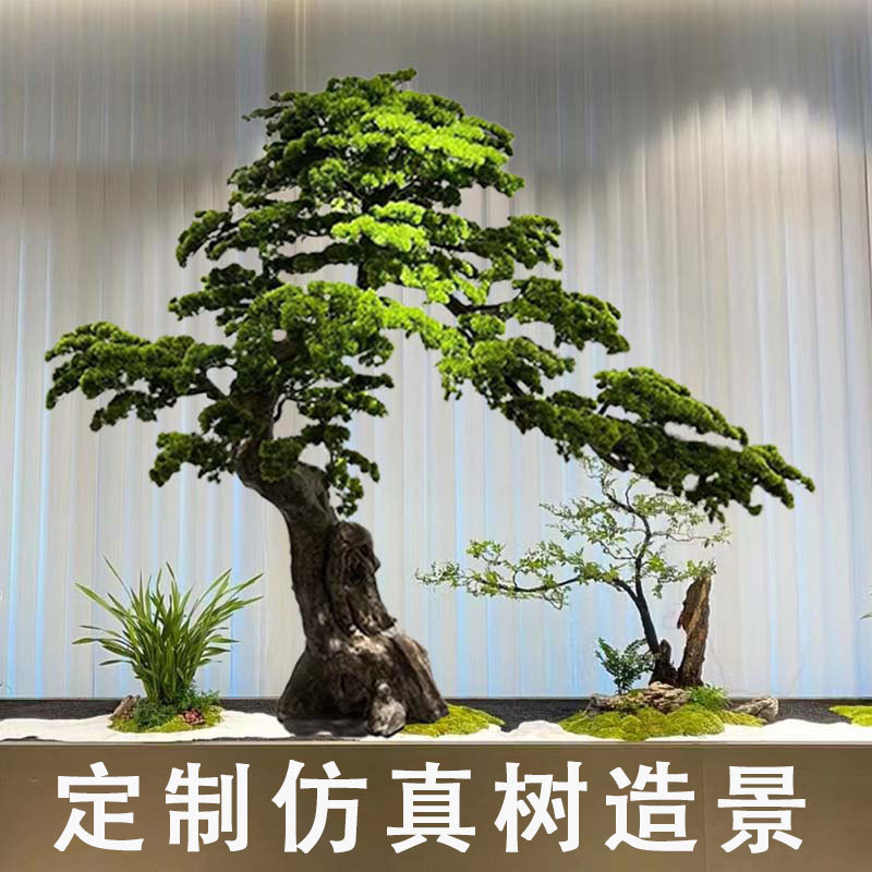 模擬松の木、松の木、偽羅漢松の木、屋内茶室、階段、窓、風景、装飾装飾品|undefined