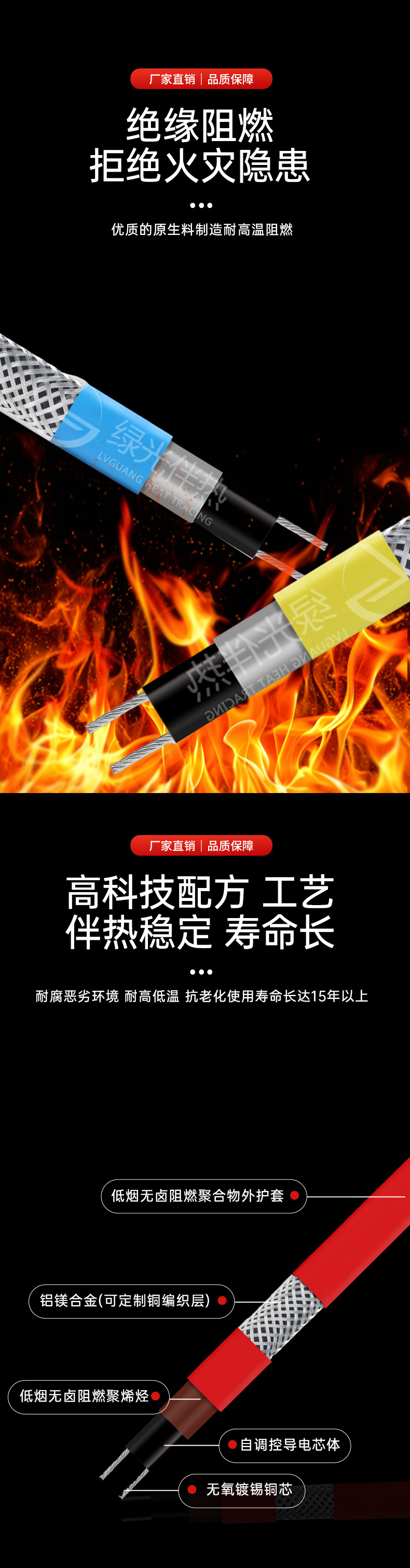 65度低温自控温电加热带自限温低温加强型防爆阻燃伴热带加热电缆