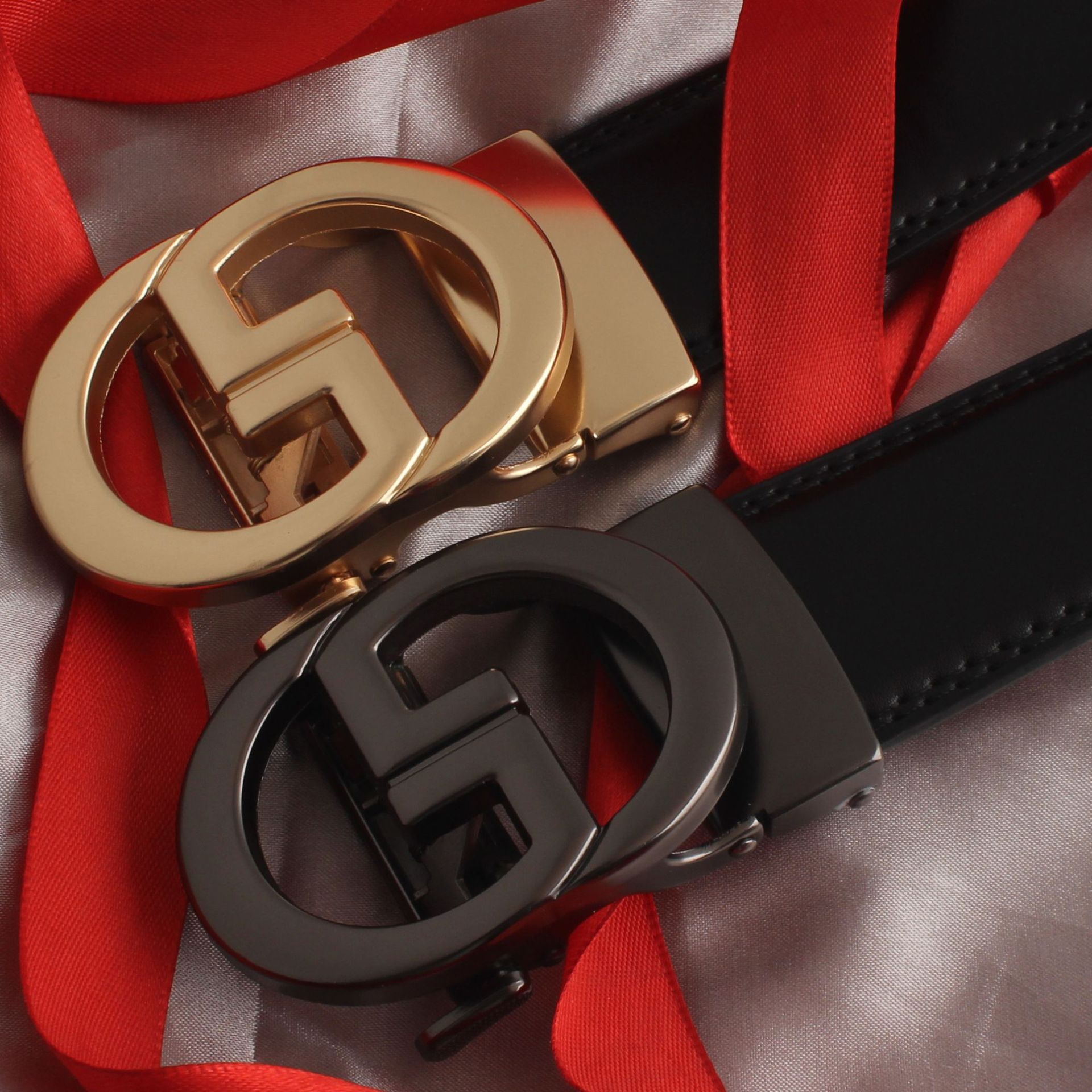 Men's Automatic Belt With Letter Buckle, Cowhide Leather Belt_voghion.com
