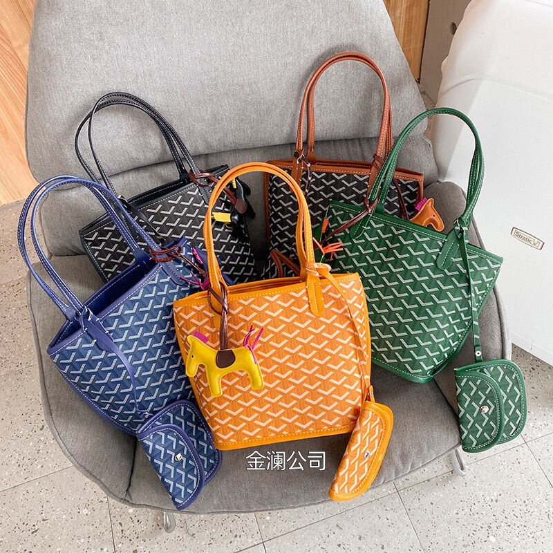 Tote Bags Double-Sided Goyard Tote Bag Vegetable Blue Fashion Goyard Dog Tooth Bag Women's Bun Mother Shopping Bag