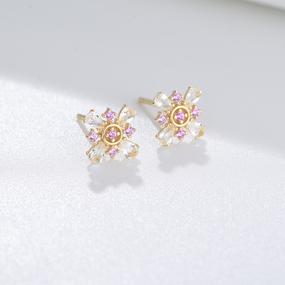 925 plata esterlina estilo francés de alto grado Rosa circón pétalo Stud pendientes femeninos europeos y americanos ins personalizado pendientes pequeños pendientes frescos