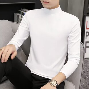 Autumn and Winter Men's High Collar Base Shirt Slim-fit Tight Youth Long-sleeved T-shirt Men's Solid Color Underwear Autumn Clothes Trendy