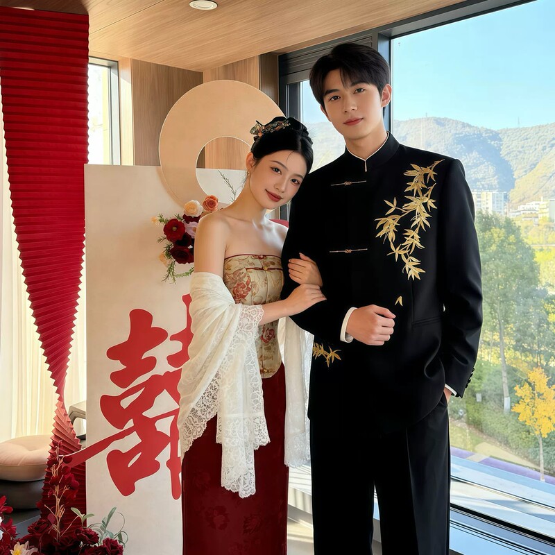 New Chinese-style men's suit for wedding and engagement, high-end Zhongshan suit, new national-style Xiuhe suit jacket New Chinese-style men's suit for wedding and engagement, high-end Zhongshan suit, new national-style Xiuhe suit jacket