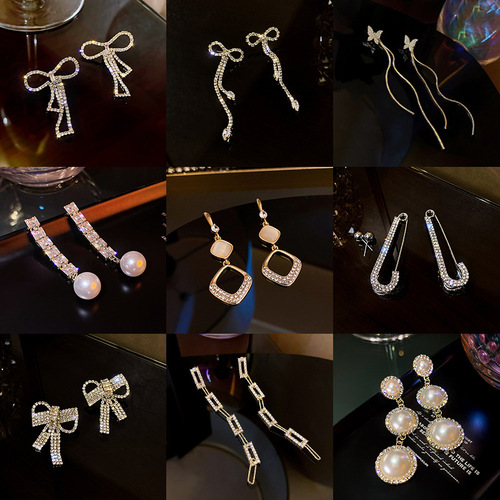 s925 silver needle earrings for women, Korean Dongdaemun long tassel earrings, retro pearl earrings
