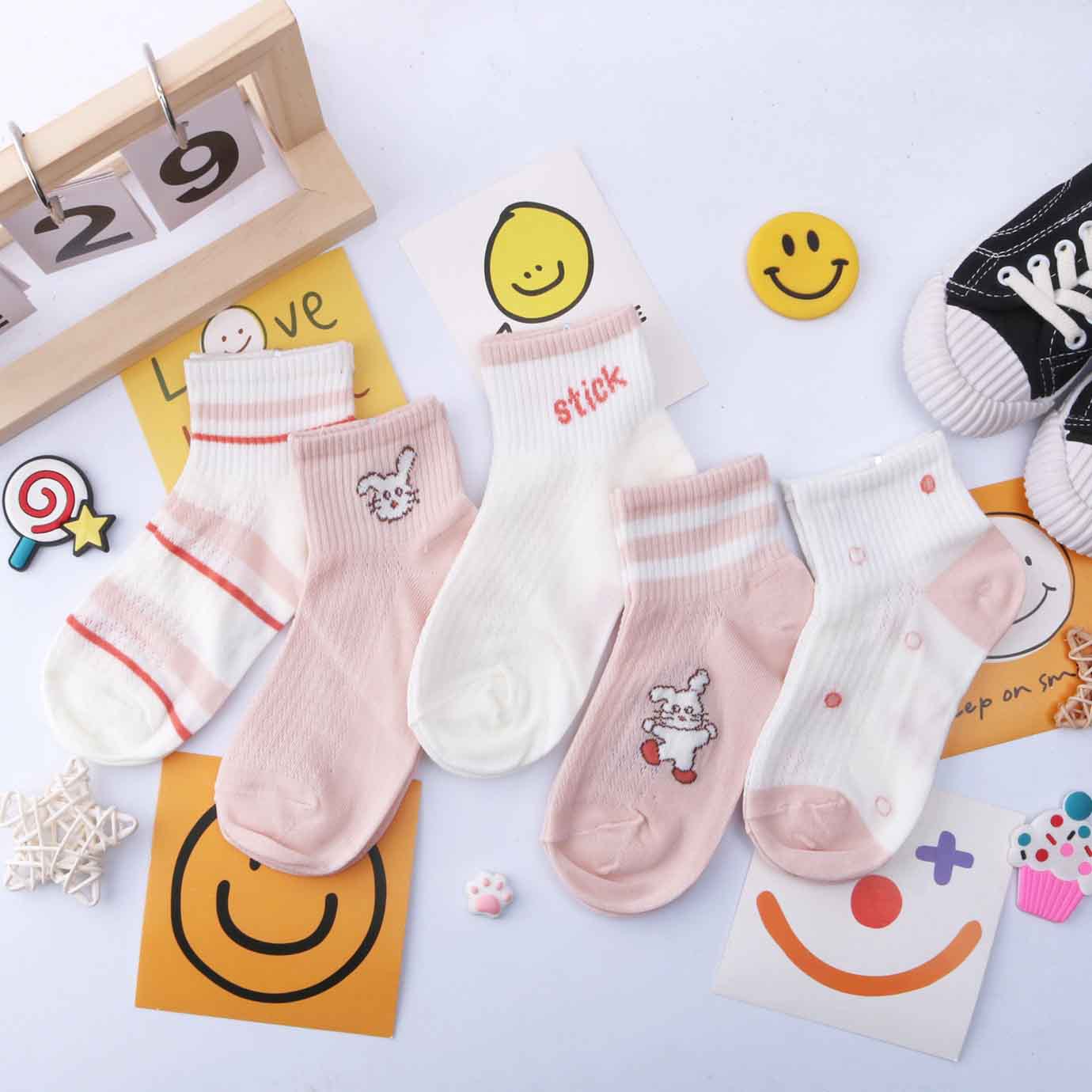 Children's summer breathable thin fuchsia cartoon socks