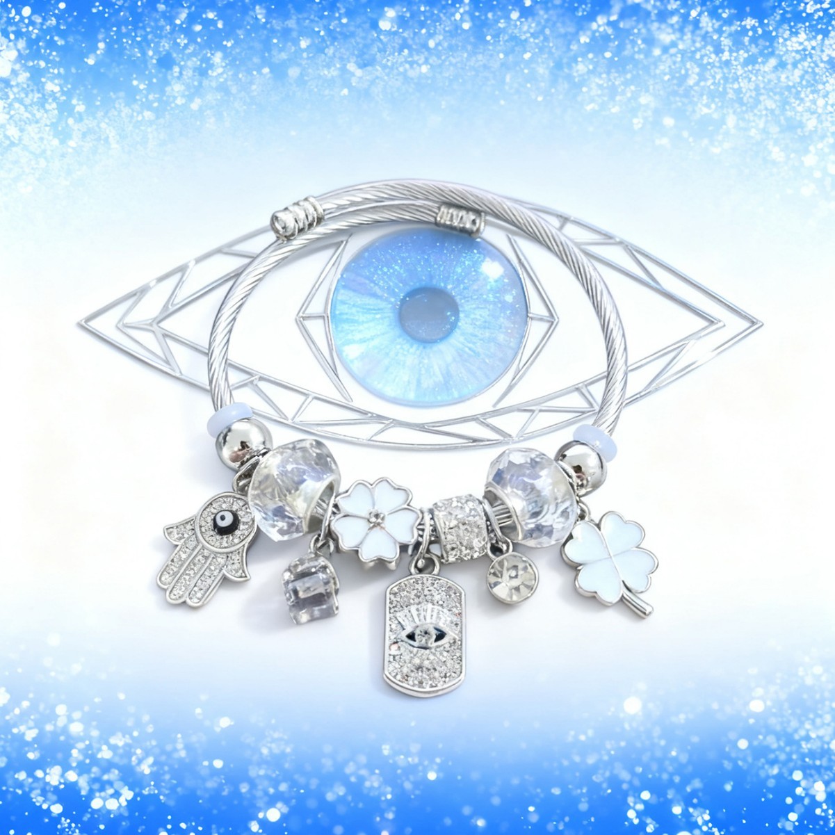 Brazalete de acero inoxidable Panja explosivo transfronterizo, brazalete de diamante blanco