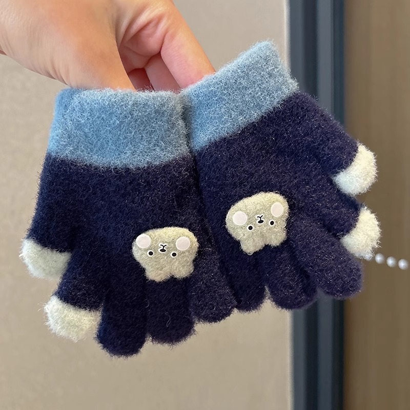 Niños guantes de medio dedo estudiantes de primaria caliente a prueba de frío guantes de dedo de punto 2025 nuevo guantes a prueba de viento y frío