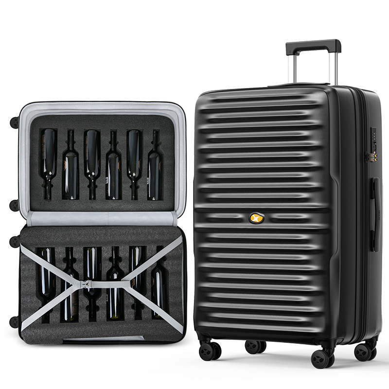 Vali đựng rượu vang PC sọc ngang cổ điển 28 inch dung tích 12 chai — Màu đen