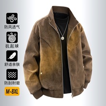 跨境批秋季新款大码夹克男翻领皮衣男灯芯绒宽松潮牌港黑色藏青