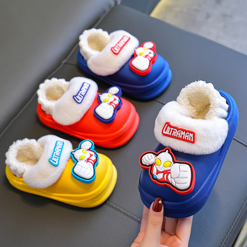 Zapatillas de algodón de invierno para niños, zapatillas de algodón para niños, bolsas impermeables de terciopelo calientes, zapatos de algodón caseros para niños