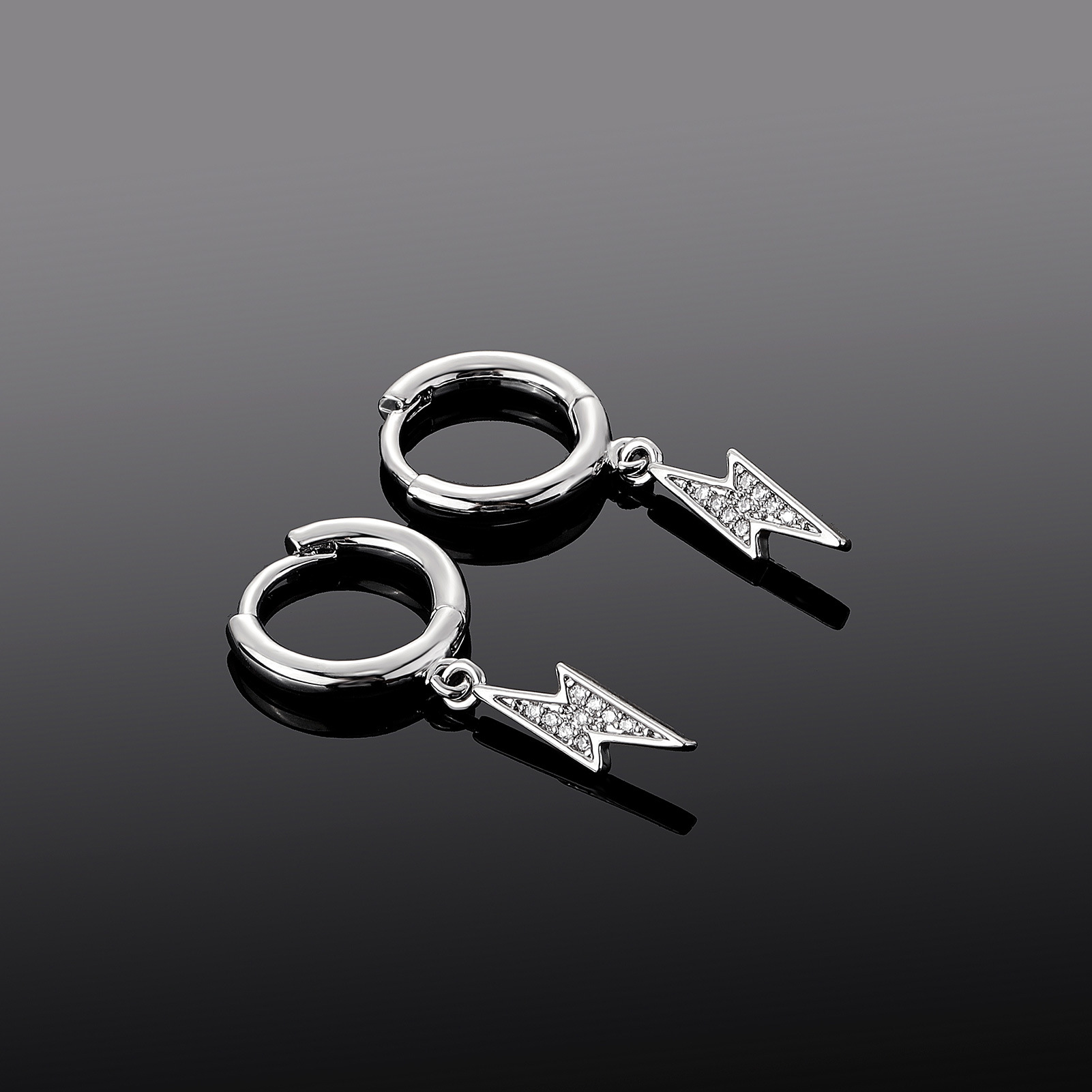 Inlaid Diamond Lightning Hoop Earrings Fashion Versatile Studs_voghion.com