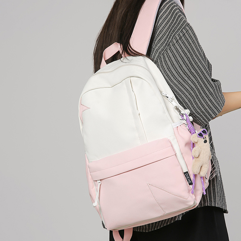 新款初高中大学生百搭双肩包校园轻便清新日系简约撞色大容量背包