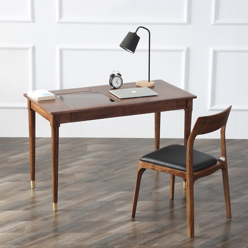 Nordic simple black walnut desk Japanese style small apartment pure solid wood desk with drawer computer desk new product