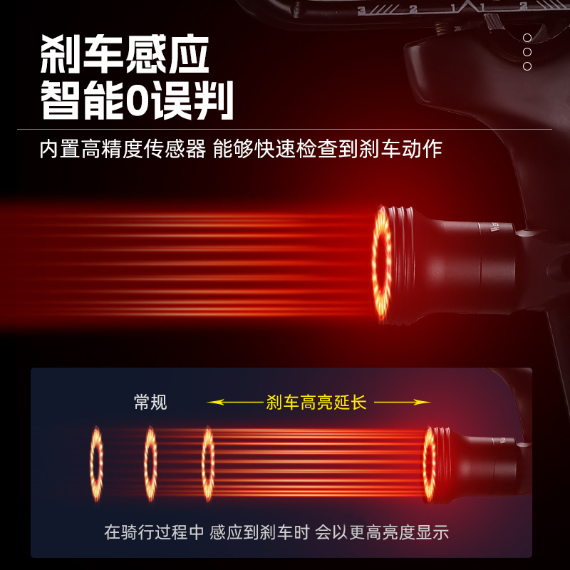 OESTE CICLISMO inteligente de la luz trasera de aleación de aluminio de Tipo-c inteligente de inducción de freno Luz de montar en bicicleta Luz