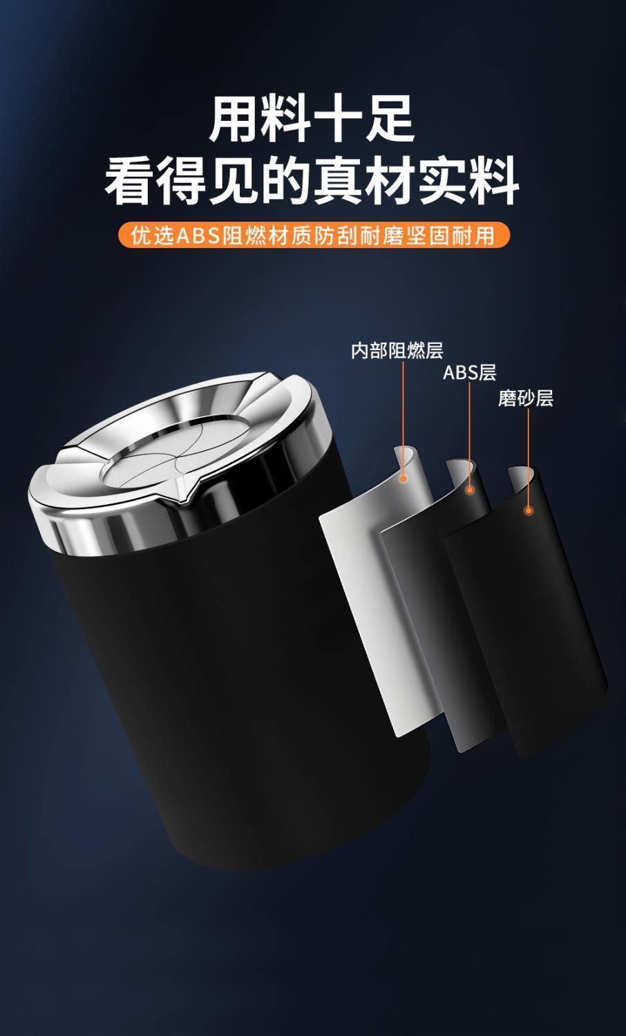 Car-mounted ashtray with rotating seal to prevent ash from flying, with cover, a magical car interior accessory made of all metal