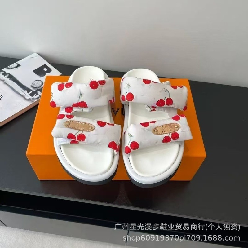 2025夏季爆款网红牛仔布魔术贴拖鞋女印花时尚情侣款厚底增高凉鞋|undefined