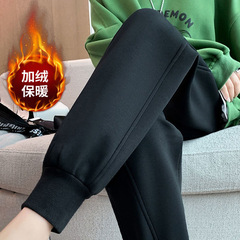 女性用ブラックベルベットスウェットパンツ2025秋冬ファットmm大きいサイズスウェットパンツ多用途ルーズグレー暖かいカジュアルパンツ