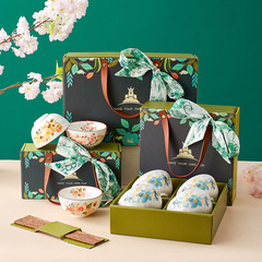 TiFen Underglaze Blue Ceramic Dinnerware Set Gift for Festival, Teacher's Day, Wedding, Creative Hand-painted Rice Bowl