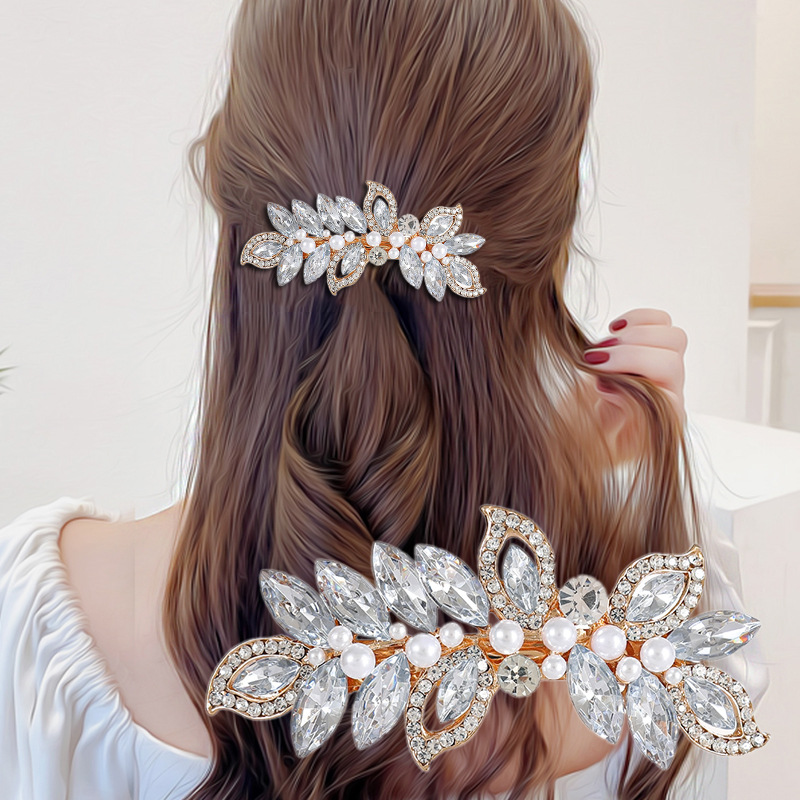Peigne orné de cristaux, perles dorées et strass, bijou de coiffure de mariée, style transfrontalier européen et américain. Ornement en cristal, perle dorée, peigne à strass. Cheveux de mariée_voghion.com