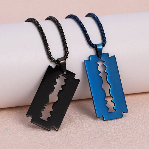 European and American titanium steel razor blade pendant hollow Korean version stainless steel simple personalized necklace trendy jewelry tag