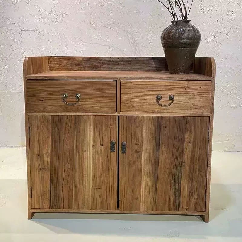 老榆木斗柜厨房餐边柜家用实木双开门落地式置物柜玄关门口放鞋柜