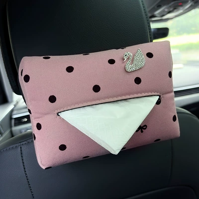 Armrest Box, Paper Tissue Box, Car tissue box/set - swan-pink-polka-dot-tissue-paper