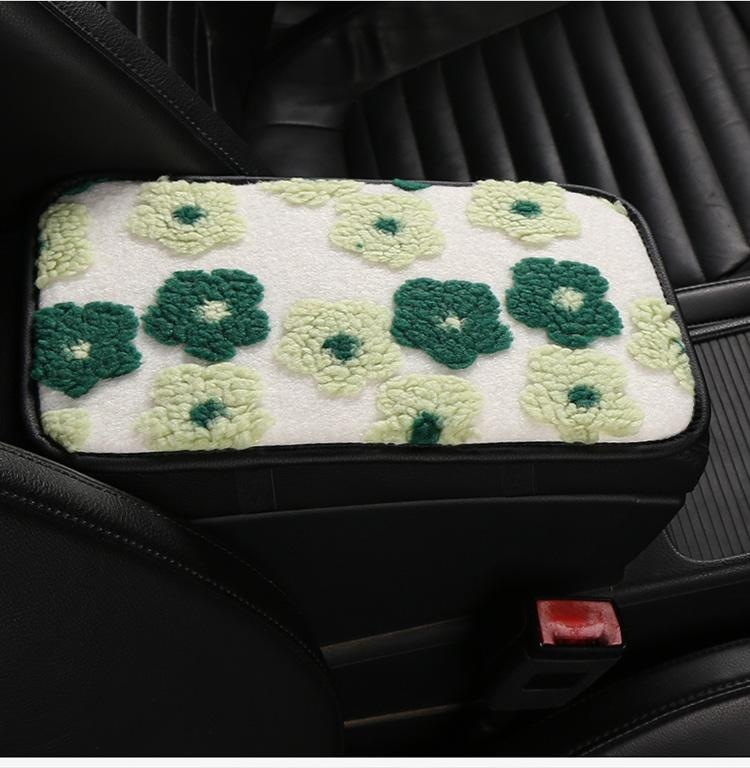 2026 New Floral Lambswool Car Armrest Cushion in Vibrant Red