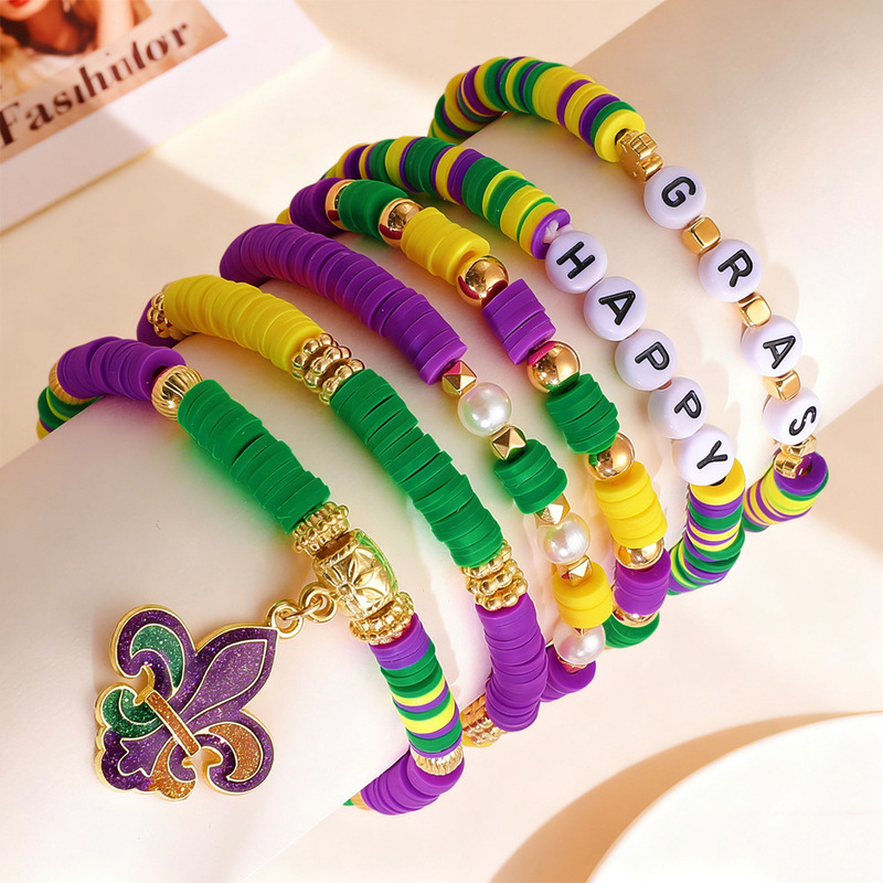 New Brazilian Carnival Bracelet Mardi Gras Letter Hat Mask Pendant Multi-Layer Party Bracelet Set