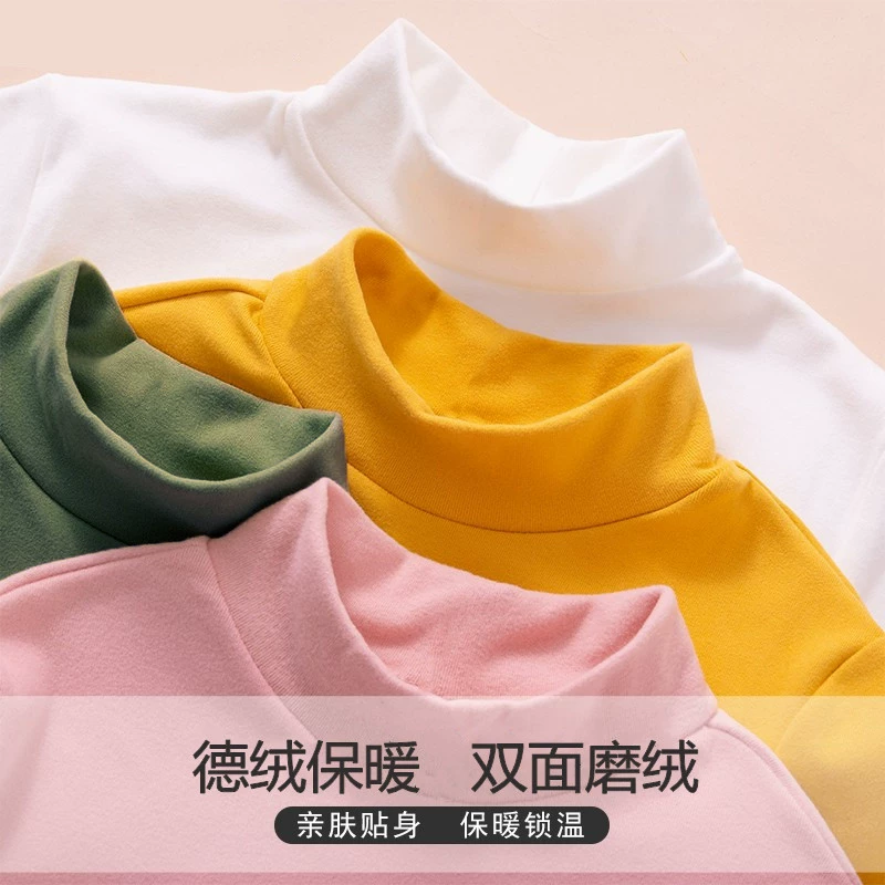 Осенне-зимняя детская Базовая флисовая рубашка с высоким воротником на флисовой подкладке, теплая одежда для мальчиков и девочек, детский топ, Детская футболка