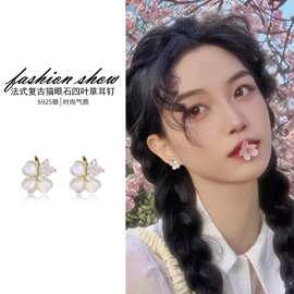 真金电镀超闪猫眼石花朵爱心耳钉网红镶锆石花卉耳环轻奢小众耳饰