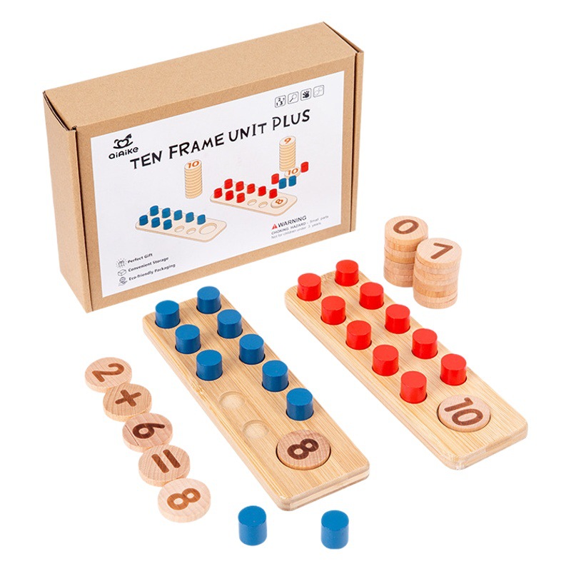 Número de matriz de diez cuadrículas de madera sentido de la iluminación ayudas didácticas adición y sustracción aritmética artefacto de matemáticas para niños juguetes Montessori