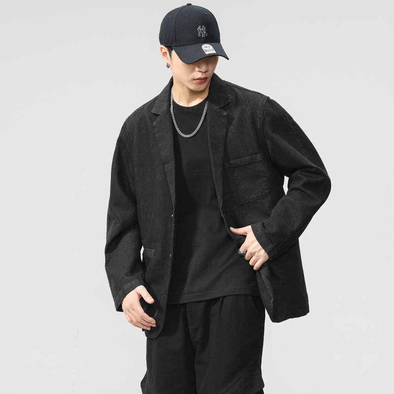 American retro casual denim jacket for men, spring and autumn 2026 new style, light mature yuppie suit, men's workwear jacket, blazer