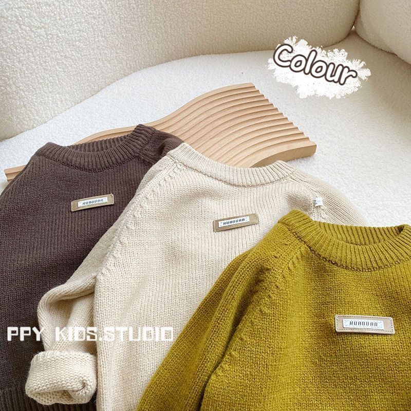 Suéter para niños clase A, color sólido, suéter de punto para niños, estilo occidental y de moda, para usar como exterior, versátil y de tendencia, parte superior para bebé, venta al por mayor de fábrica