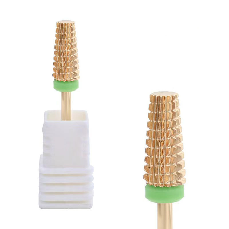 Especial transfronterizo para manicura cabeza de molienda de acero de tungsteno cinco en uno color plateado diente de ranura recta rectificadora eléctrica bidireccional cabeza de molienda de eliminación de uñas