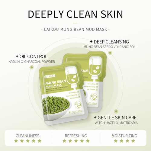 LAIKOU mung bean mask mud 5g trial manufacturer hydrating refreshing pore cleaning mud mask 1 piece