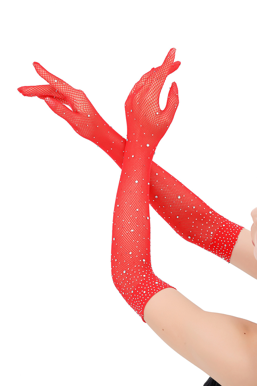 Hot Rhinestone Lace Mesh Sexy Lingerie Accessories With Rhinestones Sexy Temptation Long Women's Five-Finger Thin Gloves Tzs199_voghion.com