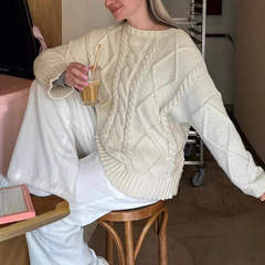 ヨーロッパとアメリカの新しい初秋の厚いウールツイストセーター女性のプルオーバーレトロルーズレイジースタイルアウターウェア冬のトップ