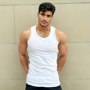 Threaded cotton vest T-shirt retro solid color slim sleeveless sports fitness outdoor base shirt men's summer heavy American style