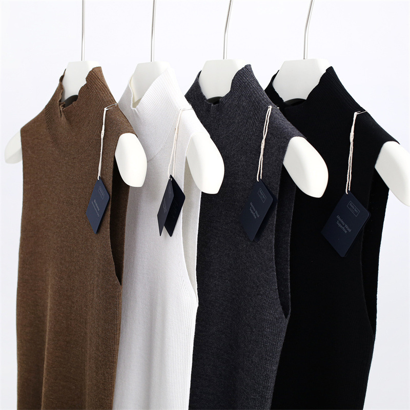 New Yangzi yarn 16-pin 60-piece fine wool half turtleneck knitted vest sleeveless bottoming inner top for women 9152