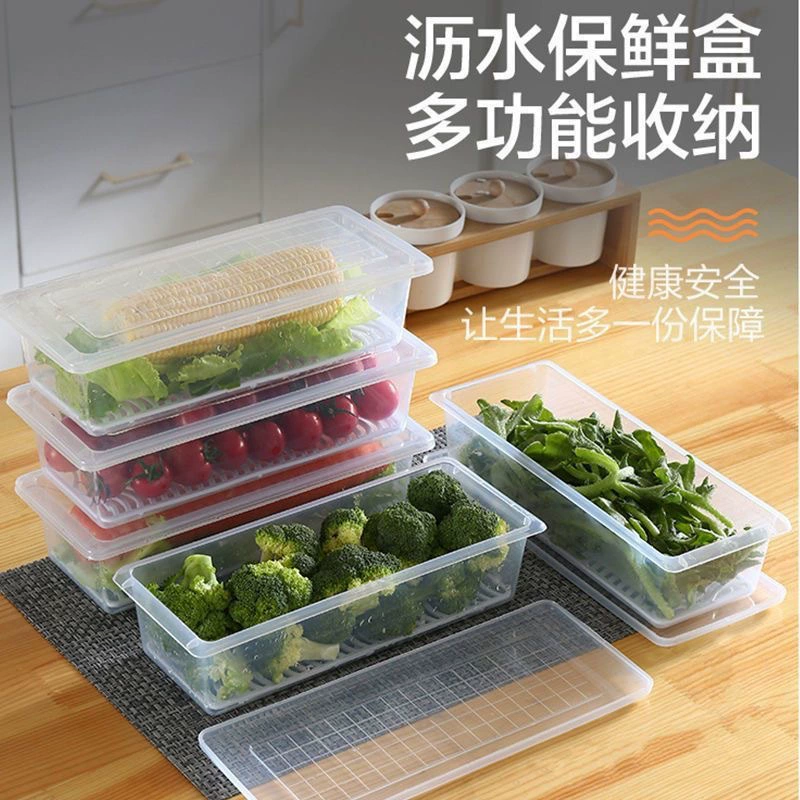 Прямоугольный контейнер для хранения замороженных морепродуктов, фруктов и овощей с крышкой, прозрачный, пластиковый, с дренажем для кухни