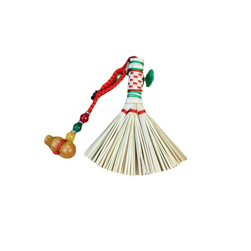 Small broom next to baby's bedside pillow, baby's portable sorghum seedling broom to pray for the Five Emperors' money, gourd broom pendant