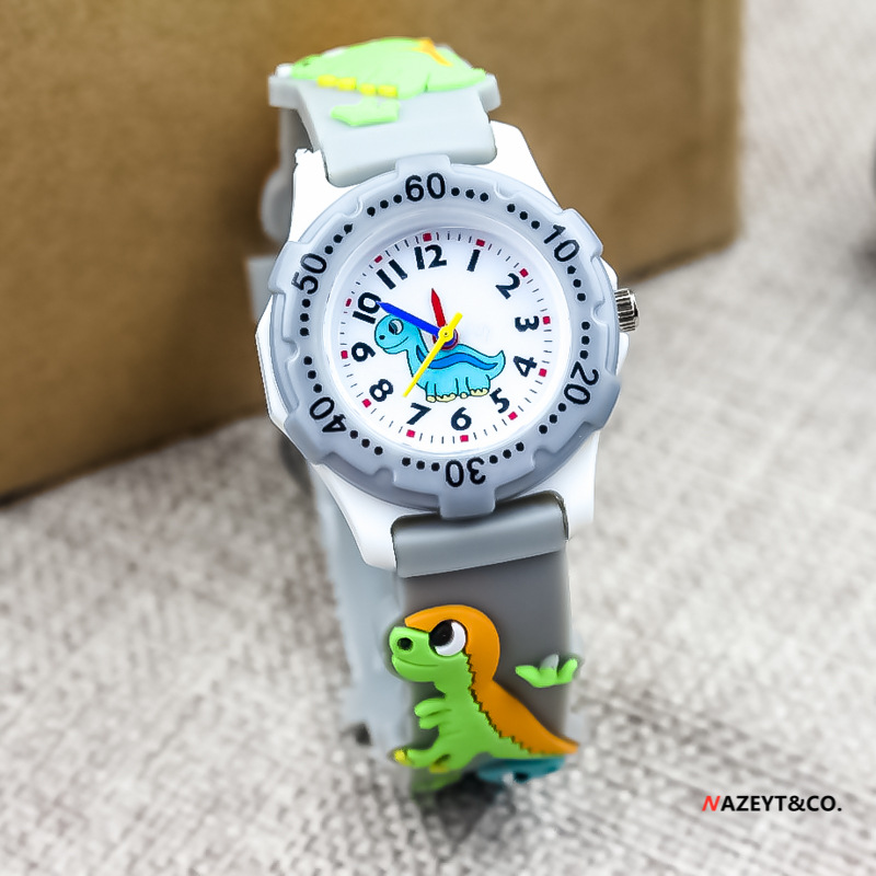 Amazon moda 3D dibujos animados dinosaurio niños reloj niños y niñas impermeable reloj electrónico tendencia reloj de cuarzo en stock