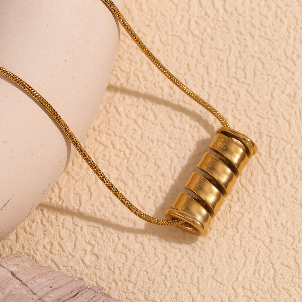 Gold Spiral Spring Pendant Stailess Steel Necklace