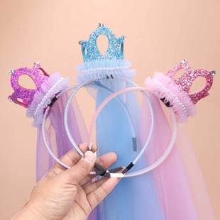 Children's Three-Dimensional Crown Hair Veil Hairband Girl Baby Lace Mesh Sweet Princess Head Buckle Grett Hair Accessories
